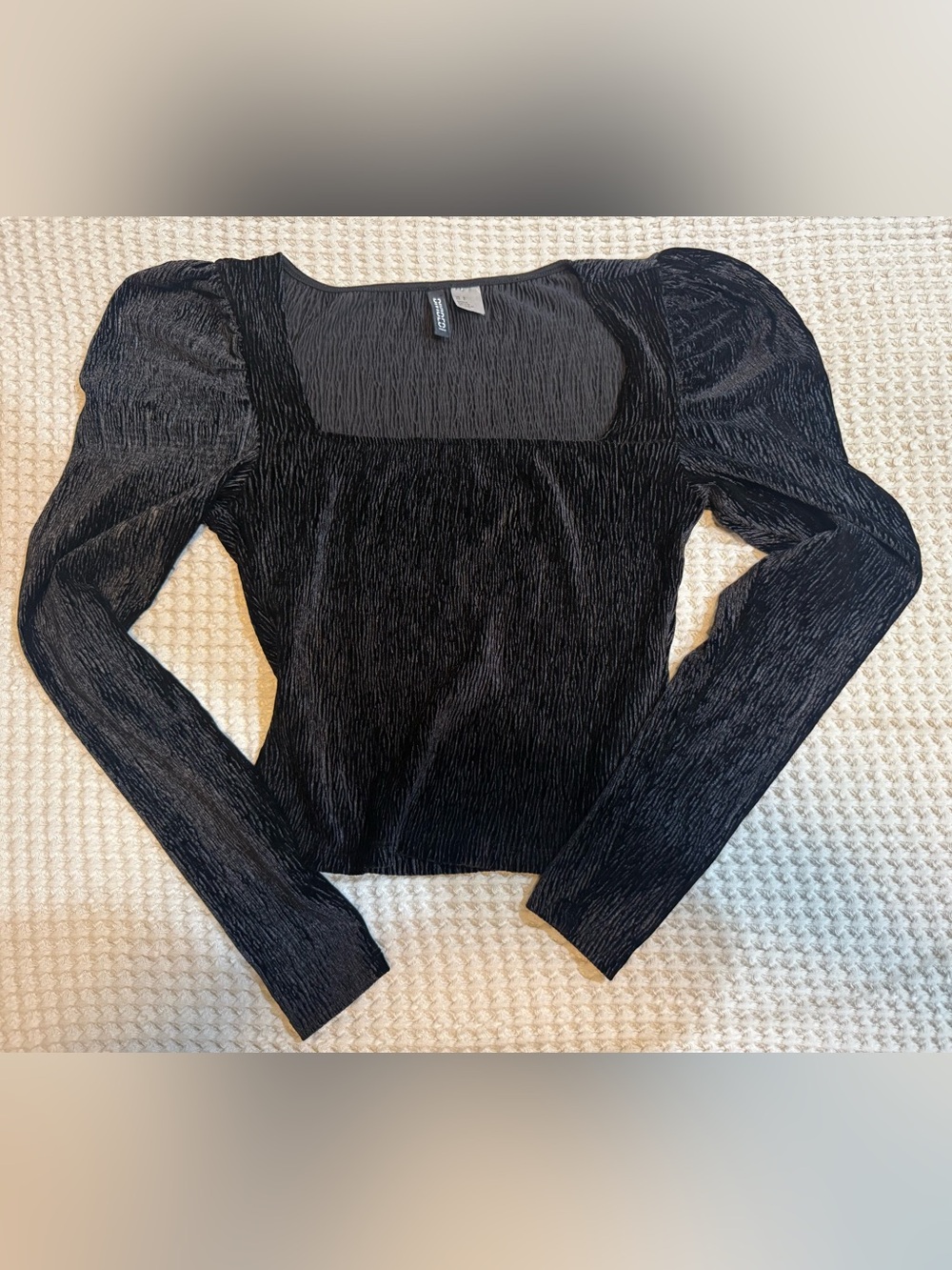H&M Black Square Neck Long Sleeve Puff Top